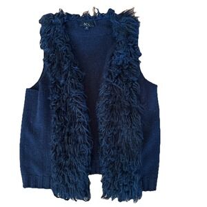BCX Faux Fur Sweater Vest Size Medium Black Shaggy Hippie Boho